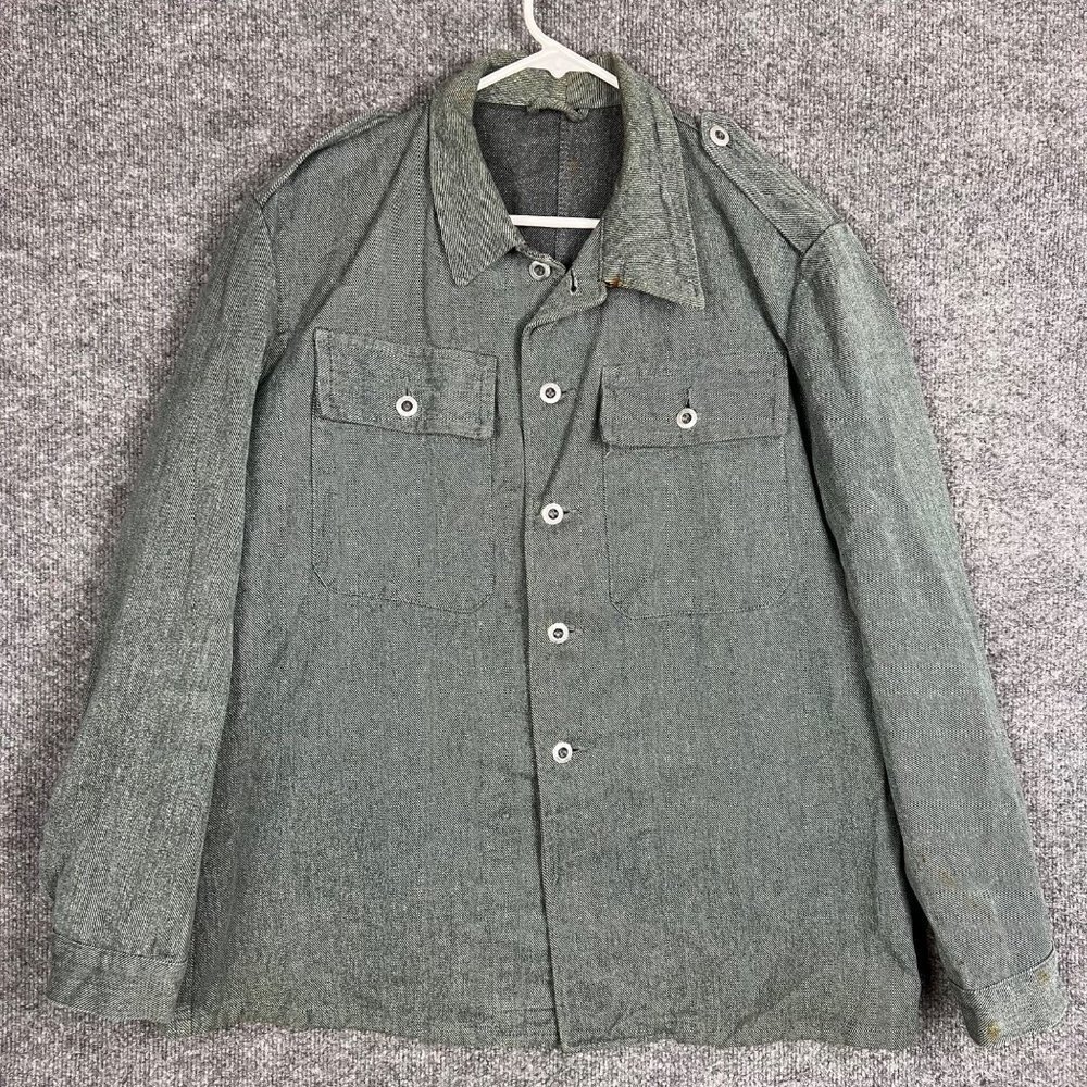 VINTAGE 1960's Swiss Military thick denim work jacket Button Down Size‎ Large?